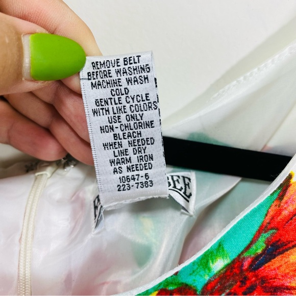 Robbie Bee Sundress Dress Women 10 Ivory Yellow Floral New Sleeveless Belted - Picture 6 of 10